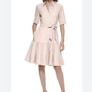 NWOT Calvin Klein Cotton Elbow Sleeve Tiered Shirt Dress